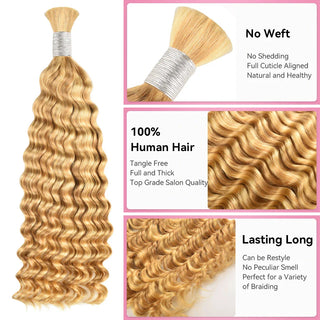 #P27/613 Blonde Ombre Boho Braids Deep Wave No Weft Bulk Hair for Human Hair CVOHAIR