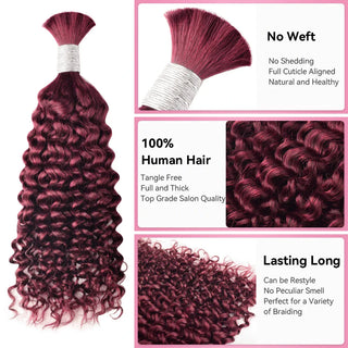 #99J Deep Wave Burgundy Red Boho Braids No Weft Bulk Hair for Human Hair CVOHAIR