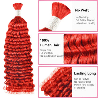 #Red Boho Braids Deep Wave No Weft Bulk Hair for Human Hair CVOHAIR