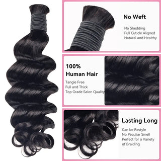 #1B Natural Black Boho Braids Loose Deep Wave No Weft Bulk Hair for Human Hair CVOHAIR