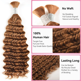 #30 Brown Boho Braids Deep Wave No Weft Bulk Hair For Human Hair CVOHAIR