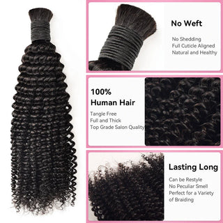 #1B Natural Black Boho Braids Kinky Curly No Weft Bulk Hair for Human Hair CVOHAIR