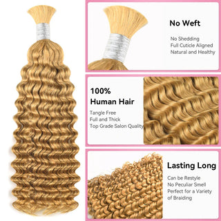 #27 Honey Blonde Boho Braids Deep Wave No Weft Bulk Hair for Human Hair CVOHAIR