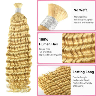 #613 Blonde Boho Braids Deep Wave No Weft Bulk Hair for Human Hair CVOHAIR