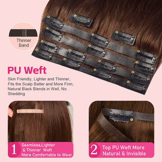 CVOHAIR #8 pince droite dans les Extensions de cheveux vrais cheveux humains PU sans couture Clip ins 6 pièces 110G 