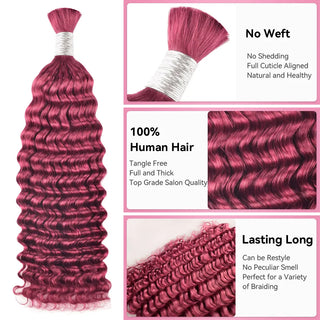 #Pink Boho Braids Deep Wave No Weft Bulk Hair for Human Hair CVOHAIR