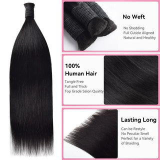 #1 Jet Black Boho Braids Straight No Weft Bulk Hair for Human Hair CVOHAIR