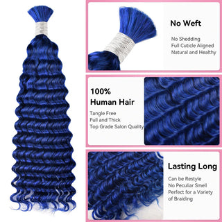 #Blue Deep Wave Boho Braids No Weft Bulk Hair for Human Hair CVOHAIR