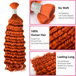 #350 Ginger Orange Boho Braids Deep Wave No Weft Bulk Hair for Human Hair CVOHAIR