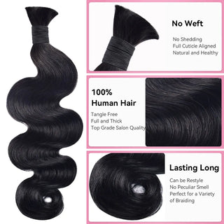 #1B Natural Black Boho Braids Body Wave No Weft Bulk Hair for Human Hair CVOHAIR