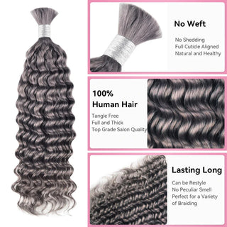 #Grey Deep Wave Boho Braids No Weft Bulk Hair for Human Hair CVOHAIR