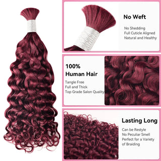 #99J Deep Wave Burgundy Red Boho Braids No Weft Bulk Hair for Human Hair CVOHAIR