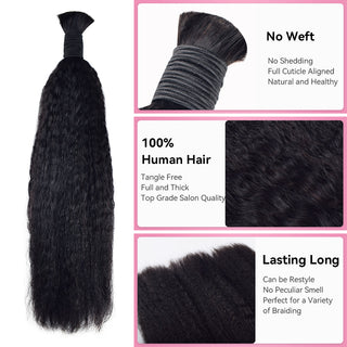 #1B Natural Black Boho Braids Kinky Straight No Weft Bulk Hair for Human Hair CVOHAIR