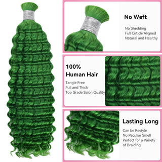 Green Customized Boho Braids Deep Wave No Weft Bulk Hair for Human Hair CVOHAIR