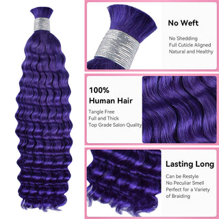 Purple Customized Boho Braids Deep Wave No Weft Bulk Hair for Human Hair CVOHAIR