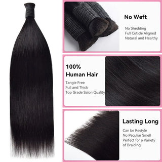 #1B Natural Black Boho Braids Straight No Weft Bulk Hair for Human Hair CVOHAIR