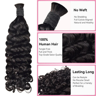 #1B Natural Black Italian Curly Boho Braids No Weft Bulk Hair for Human Hair CVOHAIR