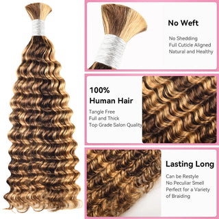 #4/27 Ombre Highlight Boho Braids Deep Wave No Weft Bulk Hair for Human Hair CVOHAIR