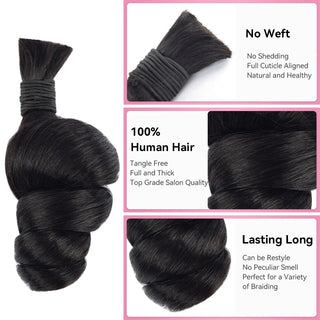 #1B Natural Black Boho Braids Loose Wave No Weft Bulk Hair for Human Hair CVOHAIR