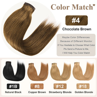 CVOHAIR #4 Schokoladenbraun, glatte Clip-in-Haarverlängerung, Echthaar, PU, ​​nahtlos, Clip-ins, 6 Stück, 110 g 