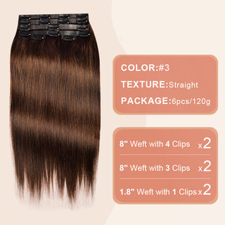 CVOHAIR #8 pince droite dans les Extensions de cheveux vrais cheveux humains PU sans couture Clip ins 6 pièces 110G 