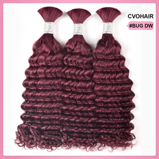 #BUG Burgundy Red Boho Braids Deep Wave No Weft Bulk Hair for Human Hair CVOHAIR