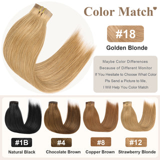 CVOHAIR #18 Goldblond, glatte Haarverlängerung zum Anklipsen, Echthaar, PU, ​​nahtlos, 6 Stück, 110 g 