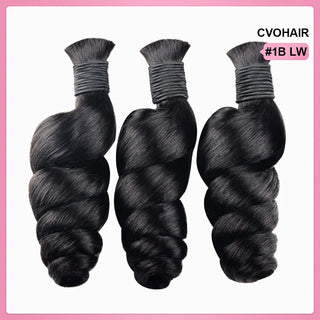 #1B Natural Black Boho Braids Loose Wave No Weft Bulk Hair for Human Hair CVOHAIR