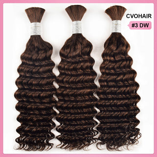 #3 Red Brown Deep Wave Boho Braids No Weft Bulk Hair for Human Hair CVOHAIR