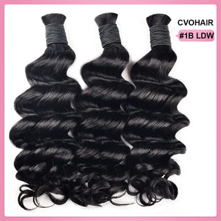 #1B Natural Black Boho Braids Loose Deep Wave No Weft Bulk Hair for Human Hair CVOHAIR