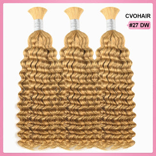 #27 Honey Blonde Boho Braids Deep Wave No Weft Bulk Hair for Human Hair CVOHAIR