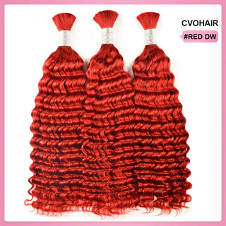 #Red Boho Braids Deep Wave No Weft Bulk Hair for Human Hair CVOHAIR