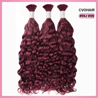 #99J Deep Wave Burgundy Red Boho Braids No Weft Bulk Hair for Human Hair CVOHAIR