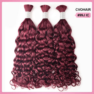 #99J Deep Wave Burgundy Red Boho Braids No Weft Bulk Hair for Human Hair CVOHAIR