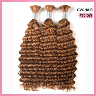 #30 Brown Boho Braids Deep Wave No Weft Bulk Hair For Human Hair CVOHAIR