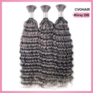 #Grey Deep Wave Boho Braids No Weft Bulk Hair for Human Hair CVOHAIR