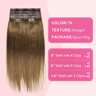 CVOHAIR #7 Glatte Clip-in-Haarverlängerungen, Echthaar, PU, ​​nahtlos, Clip-ins, 6 Stück, 110 g 