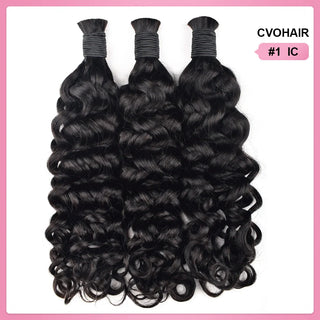 Deep Wave #1 Jet Black Boho Braids No Weft Bulk Hair for Human Hair CVOHAIR