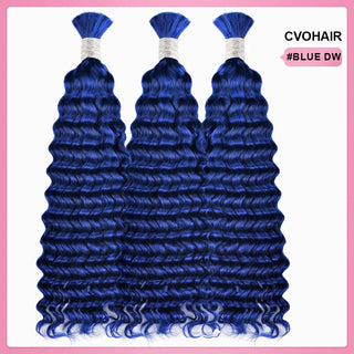 #Blue Deep Wave Boho Braids No Weft Bulk Hair for Human Hair CVOHAIR