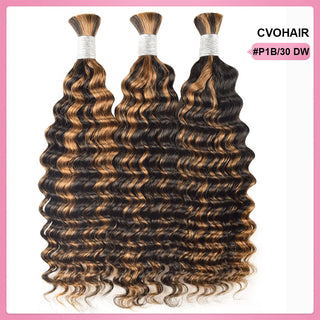 #1B/30 Deep Wave Boho Braids No Weft Bulk Hair for Human Hair CVOHAIR