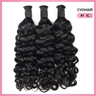 #1 Jet Black Boho Braids Italian Curly No Weft Bulk Hair for Human Hair CVOHAIR