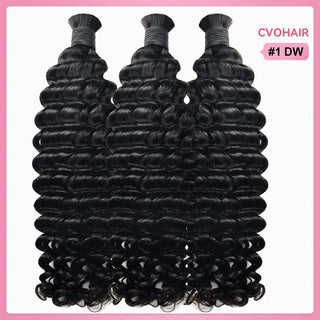 #1 Jet Black Boho Braids Deep Wave No Weft Bulk Hair for Human Hair CVOHAIR