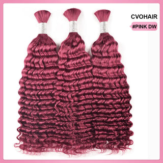 #Pink Boho Braids Deep Wave No Weft Bulk Hair for Human Hair CVOHAIR