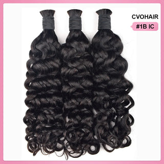 #1B Natural Black Italian Curly Boho Braids No Weft Bulk Hair for Human Hair CVOHAIR