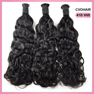 #1B Natural Black Boho Braids Water Wave No Weft Bulk Hair for Human Hair CVOHAIR