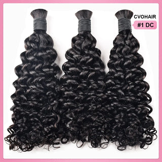 Deep Wave #1 Jet Black Boho Braids No Weft Bulk Hair for Human Hair CVOHAIR