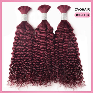 #99J Burgundy Boho Braids Deep Curly No Weft Bulk Hair for Human Hair CVOHAIR