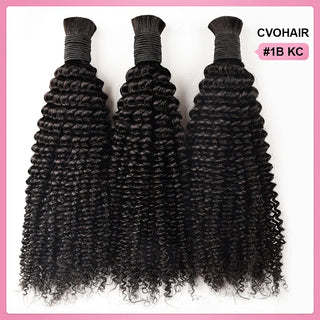 #1B Natural Black Boho Braids Kinky Curly No Weft Bulk Hair for Human Hair CVOHAIR