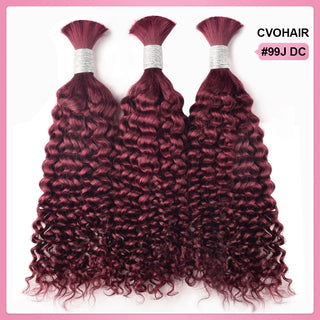 #99J Deep Wave Burgundy Red Boho Braids No Weft Bulk Hair for Human Hair CVOHAIR