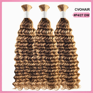 #4/27 Ombre Highlight Boho Braids Deep Wave No Weft Bulk Hair for Human Hair CVOHAIR